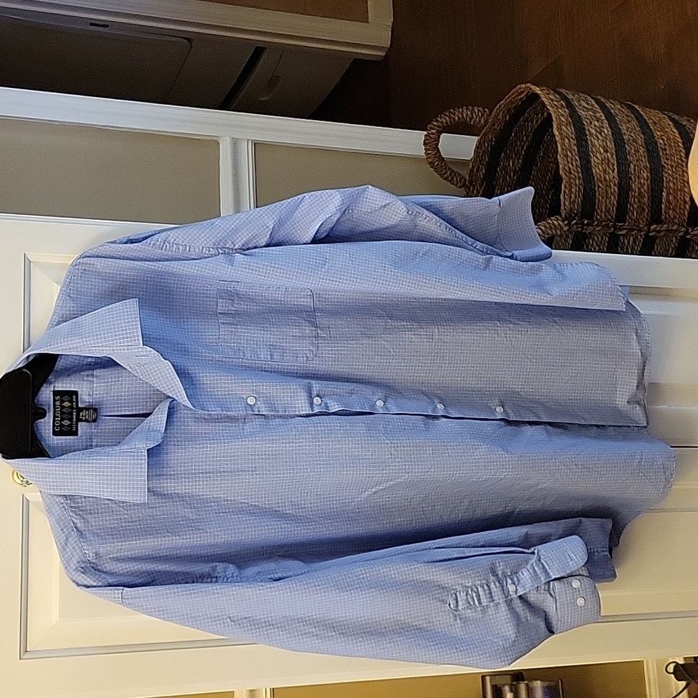 Colours Alexander Julian blue white checked long slv button up shirt 2XL…EUC